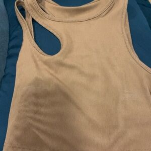 Brown shoulder cut out crop top